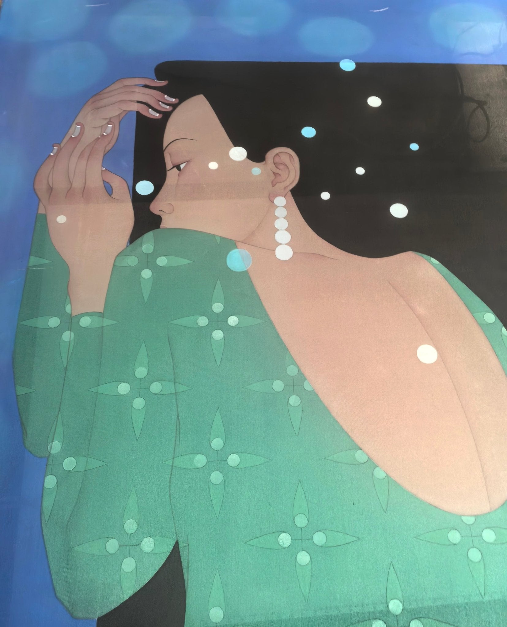 Pearl Tears - Ink and Color on Silk 40.2'' × 29.1'' | Chinese Original Painting | Magic Bear Art