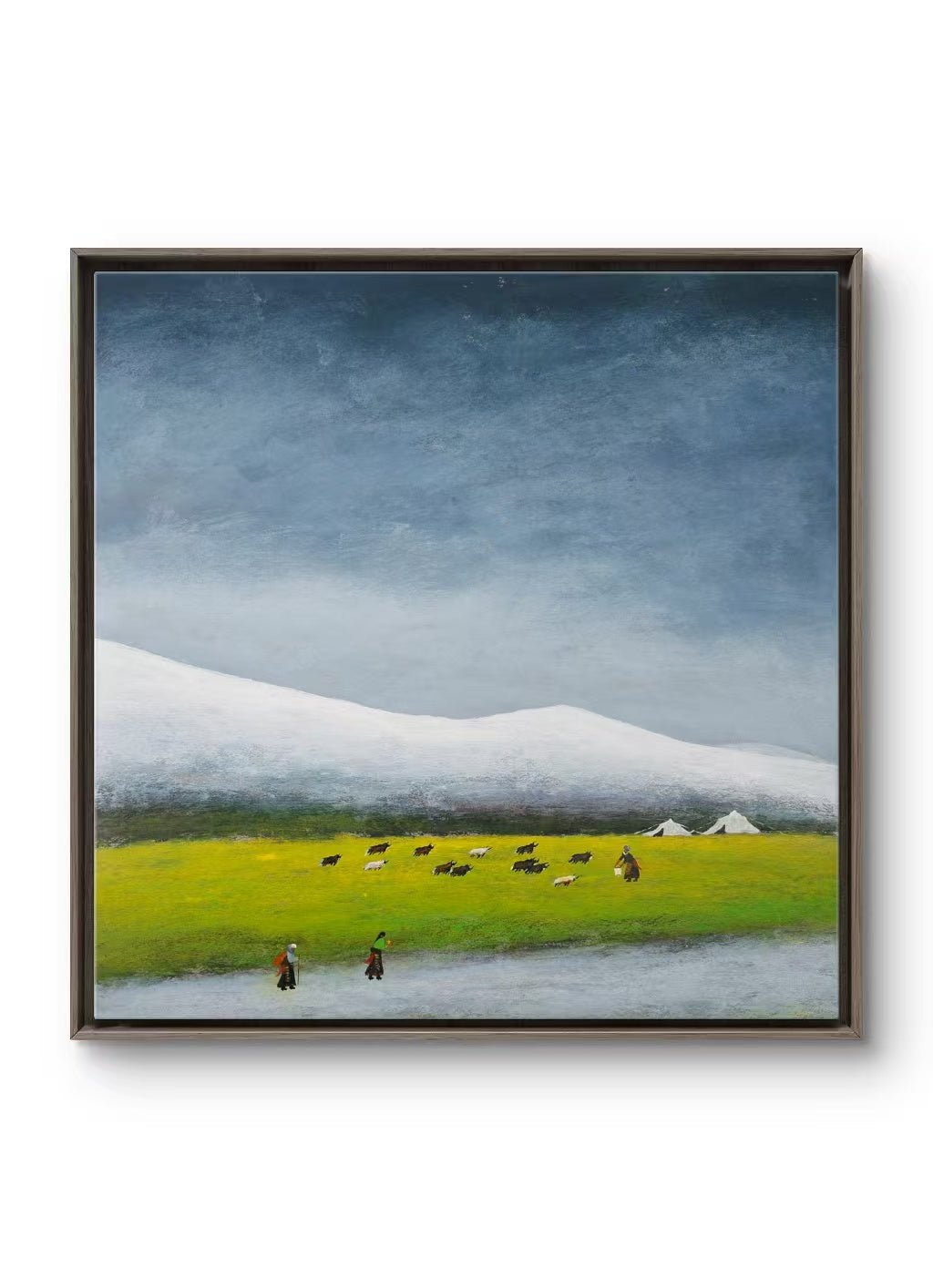 Plateau Pasture - Acrylic on Xuan Paper 27.6" × 27.6" | Chinese Original Painting | Magic Bear Art