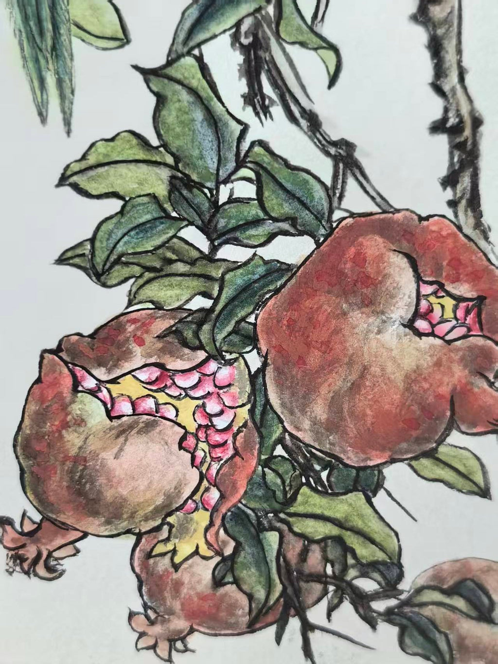 Pomegranate Song - Ink and Color 9.8'' × 5.1'' | Chinese Original Painting | Magic Bear Art