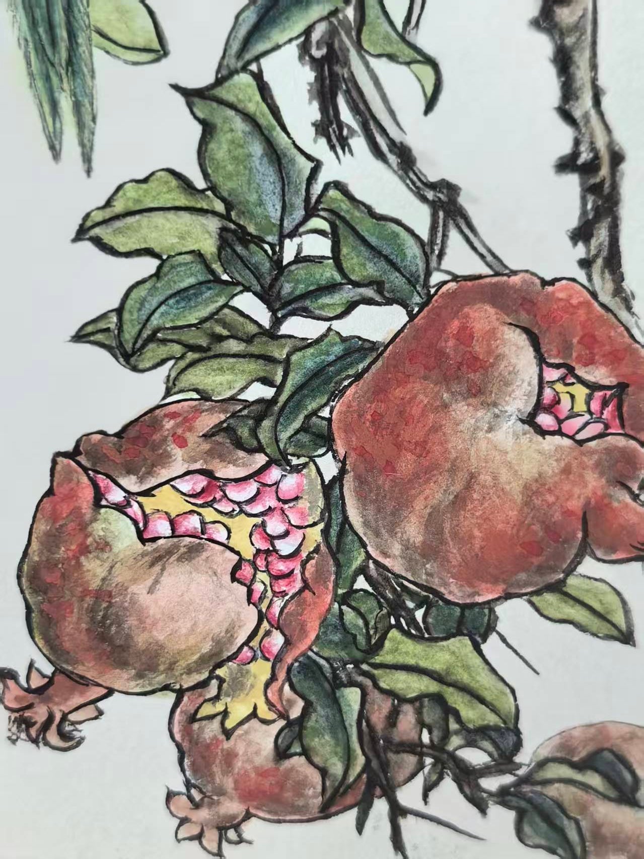 Pomegranate Song - Ink and Color 9.8'' × 5.1'' | Chinese Original Painting | Magic Bear Art