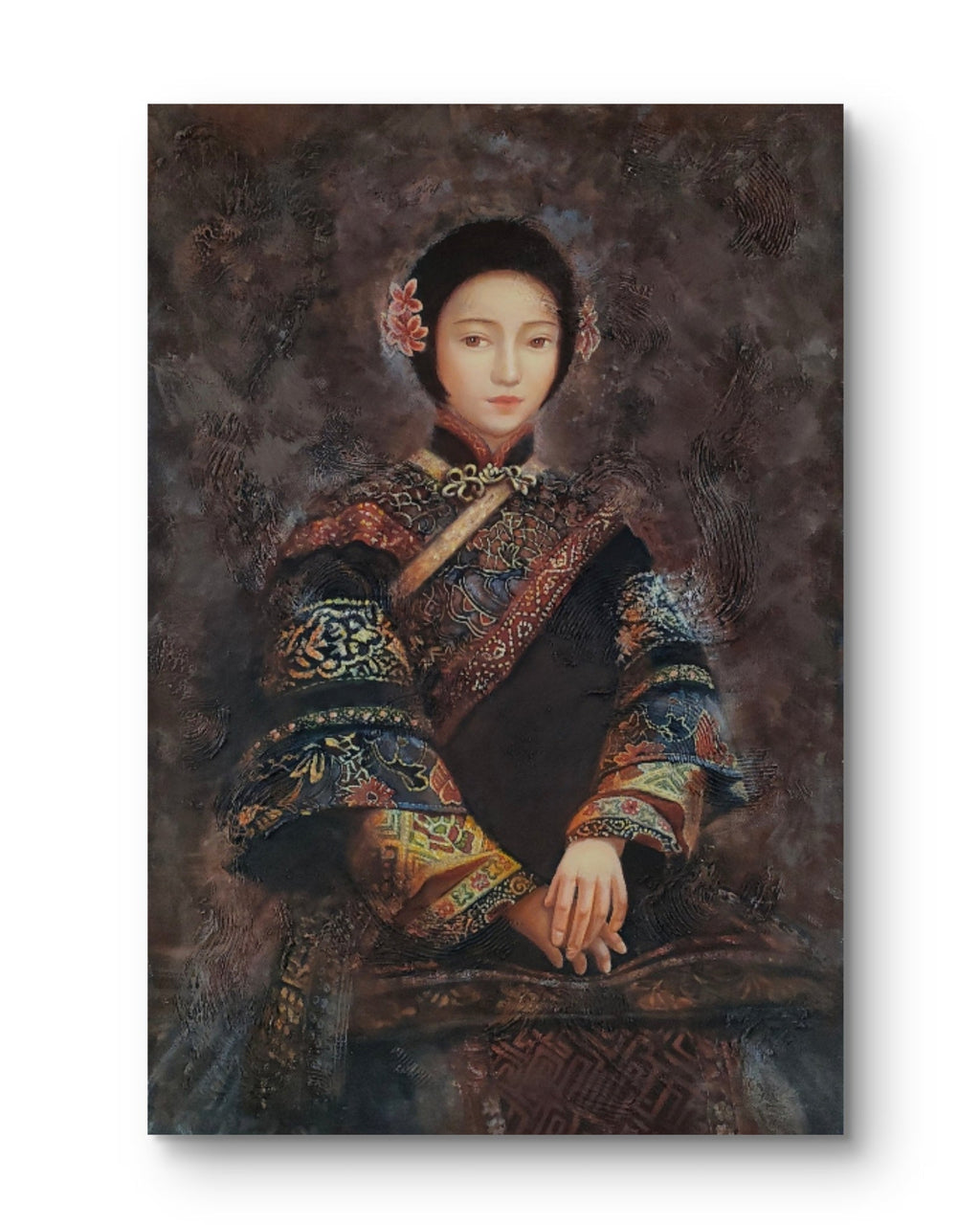 Portrait of a Wealthy Merchant Woman in the Late Qing Dynasty - Oil on Canvas 35.4'' × 23.6'' | Chinese Original Painting | Magic Bear Art