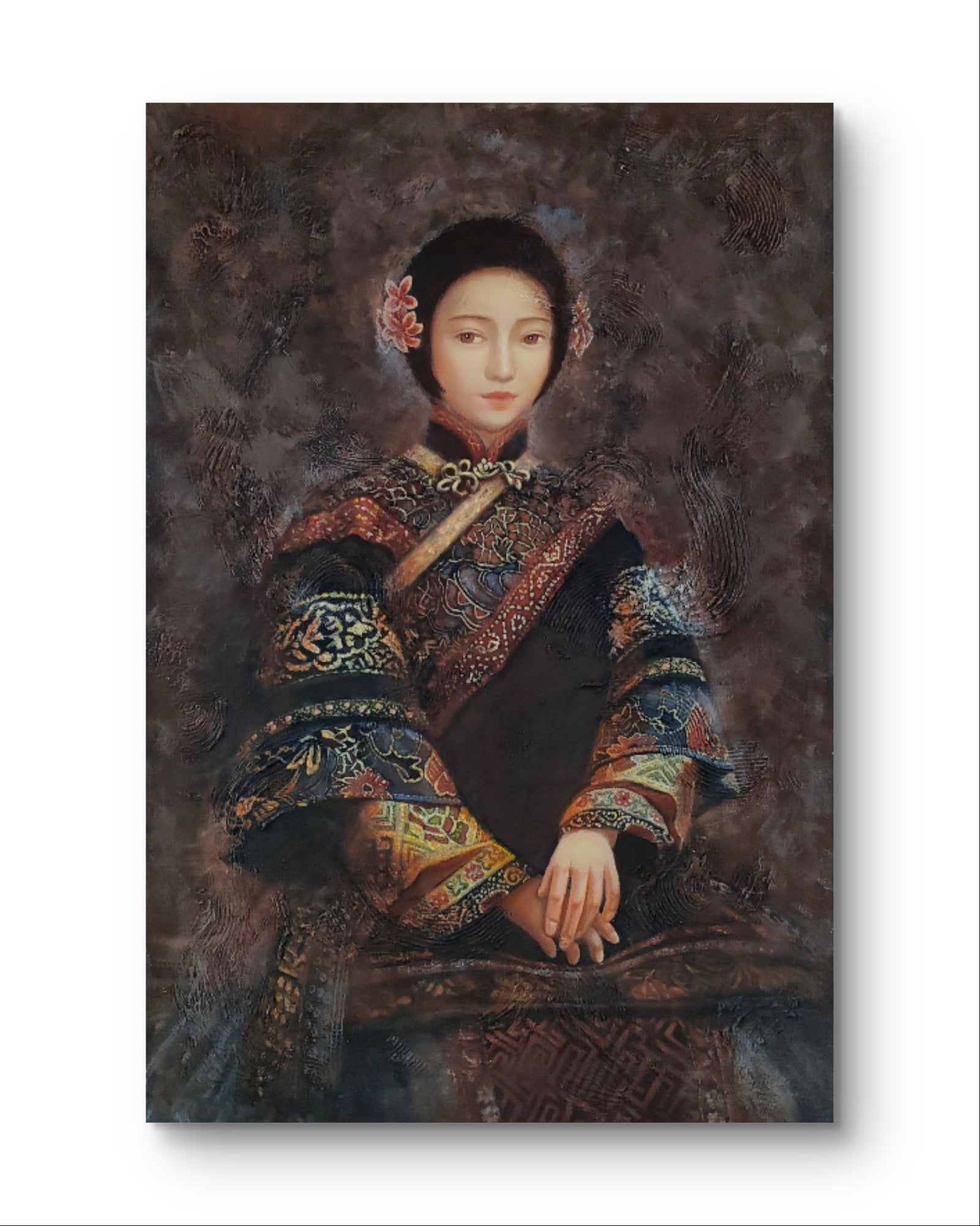 Portrait of a Wealthy Merchant Woman in the Late Qing Dynasty - Oil on Canvas 35.4'' × 23.6'' | Chinese Original Painting | Magic Bear Art