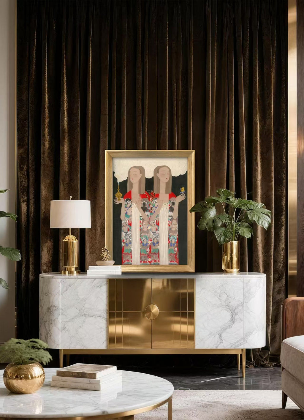 Prayer - Ink and Color on Silk 22.9'' × 30.9'' | Chinese Original Painting | Magic Bear Art