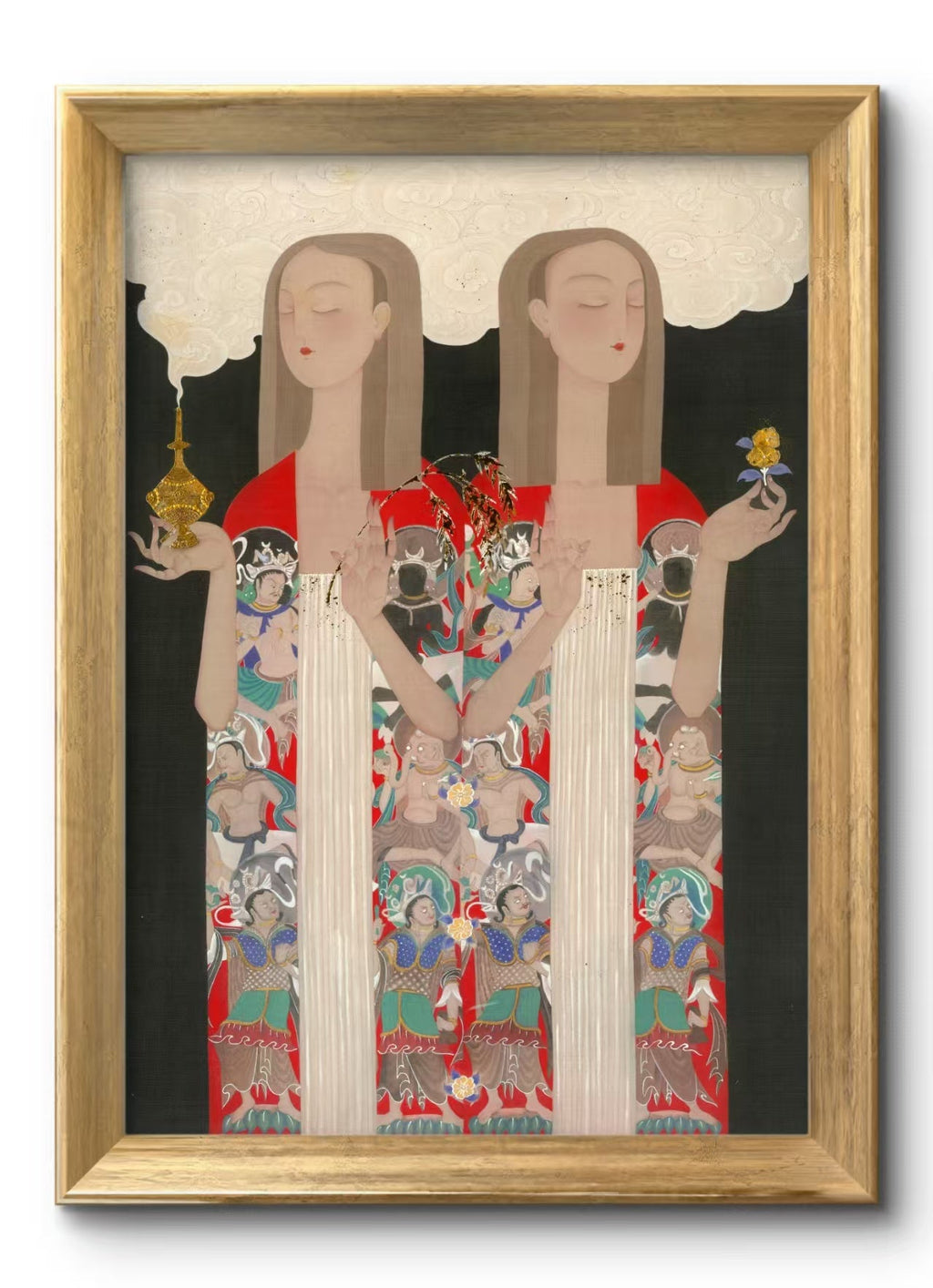 Prayer - Ink and Color on Silk 22.9'' × 30.9'' | Chinese Original Painting | Magic Bear Art