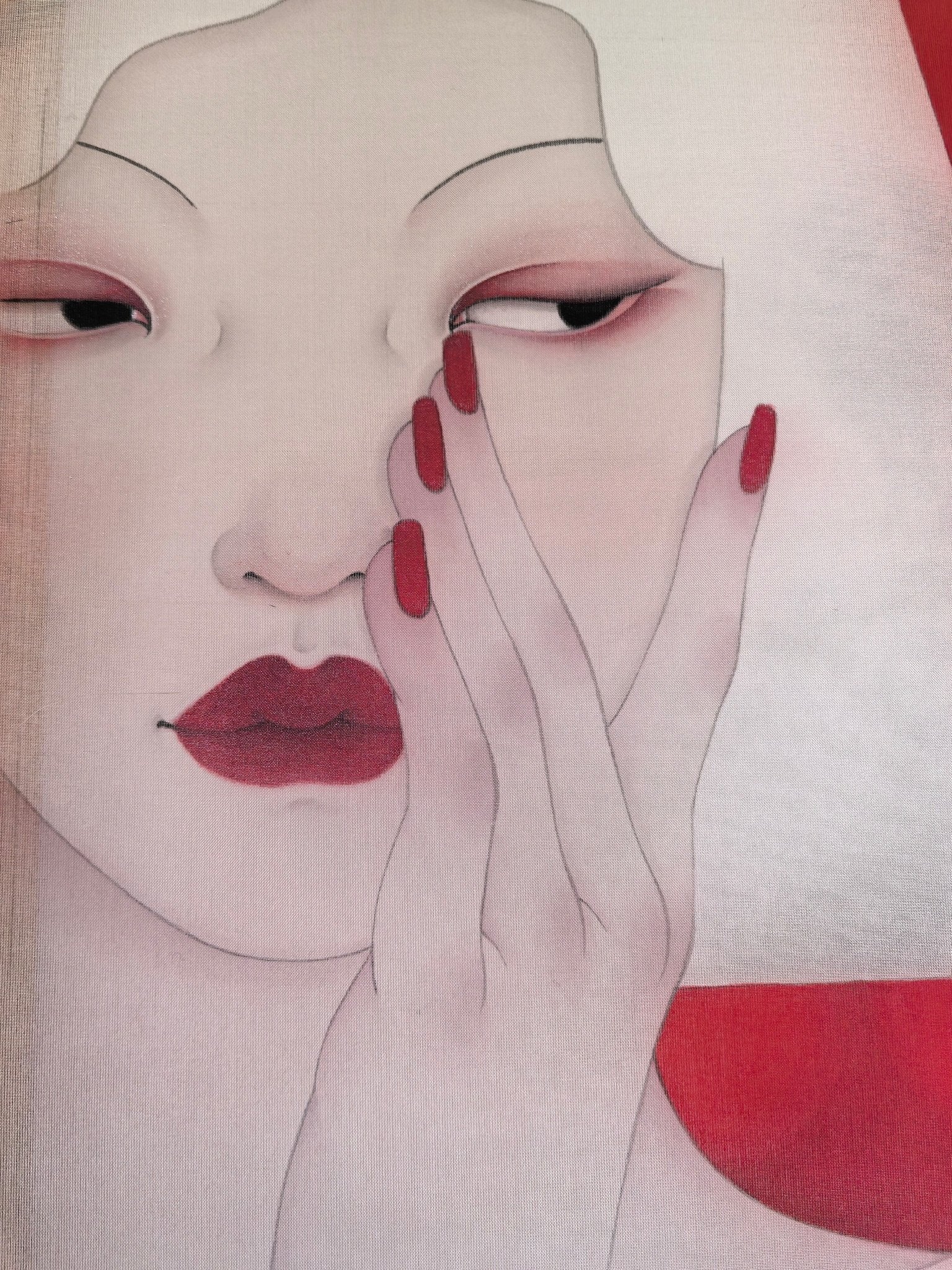 Red - Ink and Color on Silk 11.8'' × 11.8'' | Chinese Original Painting | Magic Bear Art