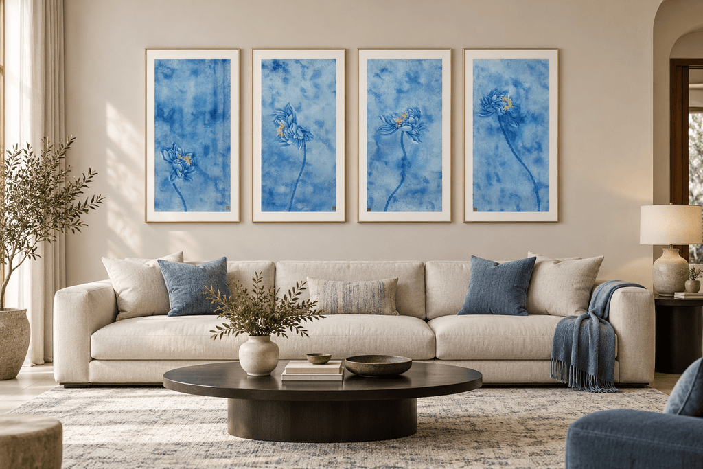 Serene Lotus Blessings - Four-Panel Set | Chinese Original Painting | Magic Bear Art