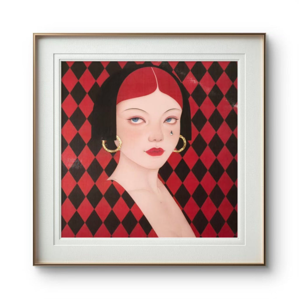 Silent Gaze - Ink and Color on Silk 11.8'' × 11.8'' | Chinese Original Painting | Magic Bear Art