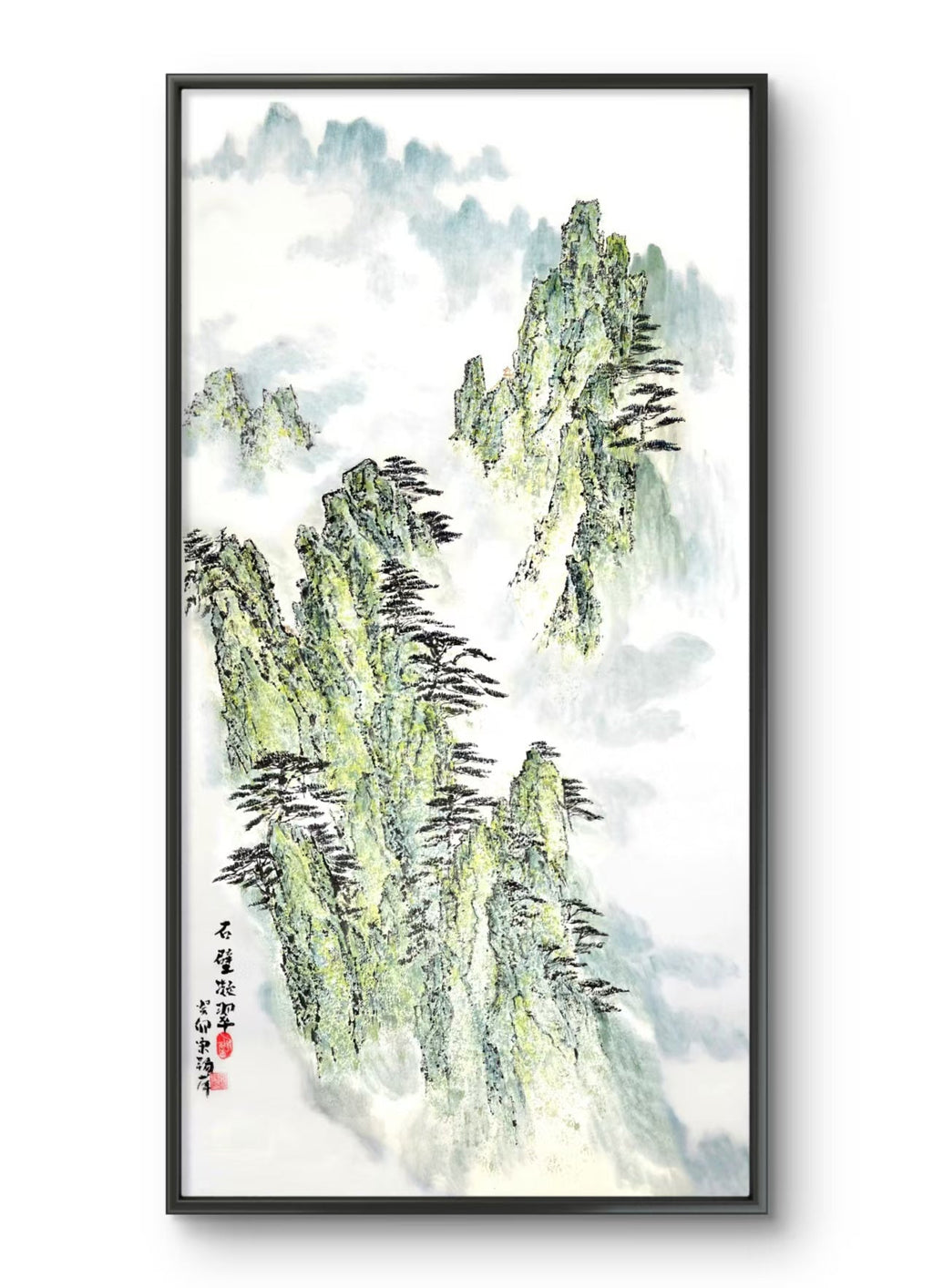 Stone Cliffs in Verdant Haze - Ink and Color on Xuan Paper 54.3'' × 27.2'' | Chinese Original Painting | Magic Bear Art
