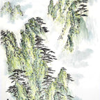 Stone Cliffs in Verdant Haze - Ink and Color on Xuan Paper 54.3'' × 27.2'' | Chinese Original Painting | Magic Bear Art