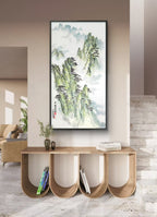 Stone Cliffs in Verdant Haze - Ink and Color on Xuan Paper 54.3'' × 27.2'' | Chinese Original Painting | Magic Bear Art