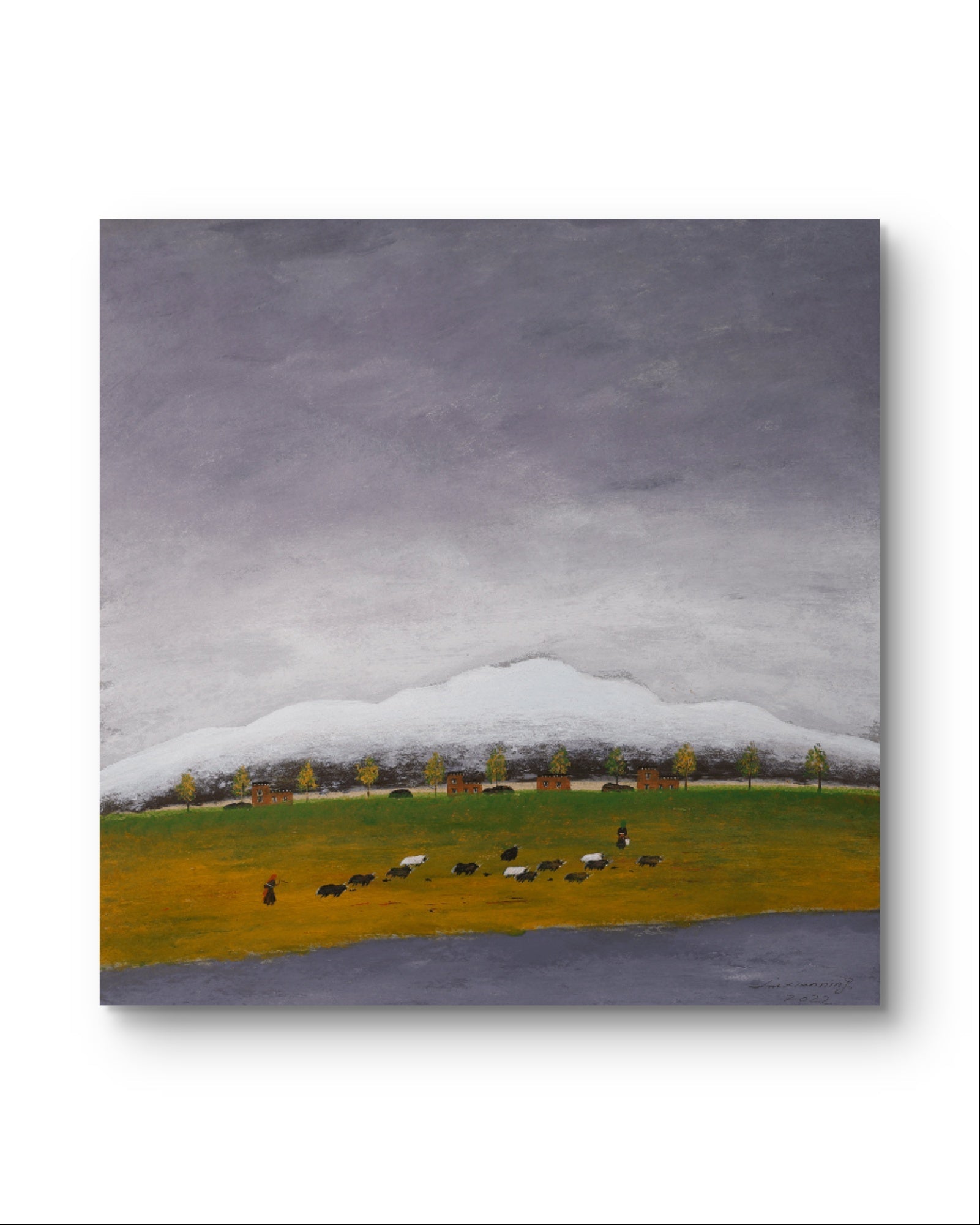 The Gaze Upon Tibet Series， Acrylic on Xuan Paper 27.6'' × 27.6'' | Chinese Original Painting | Magic Bear Art