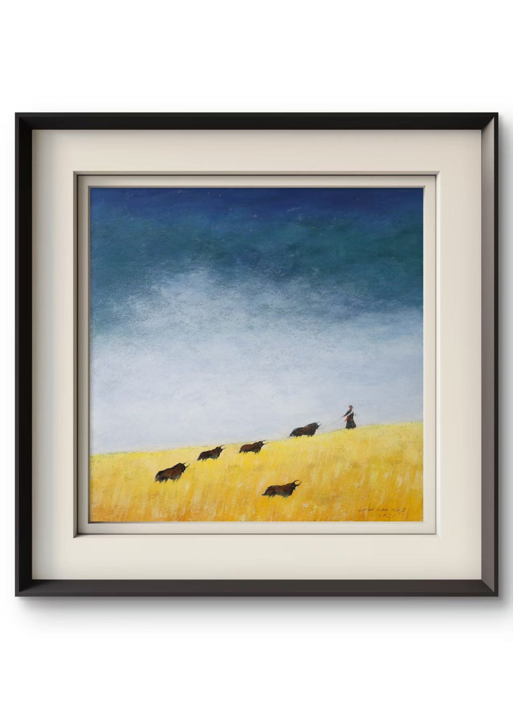 The Gaze Upon Tibet Series， Acrylic on Xuan Paper 27.6'' × 27.6'' | Chinese Original Painting | Magic Bear Art