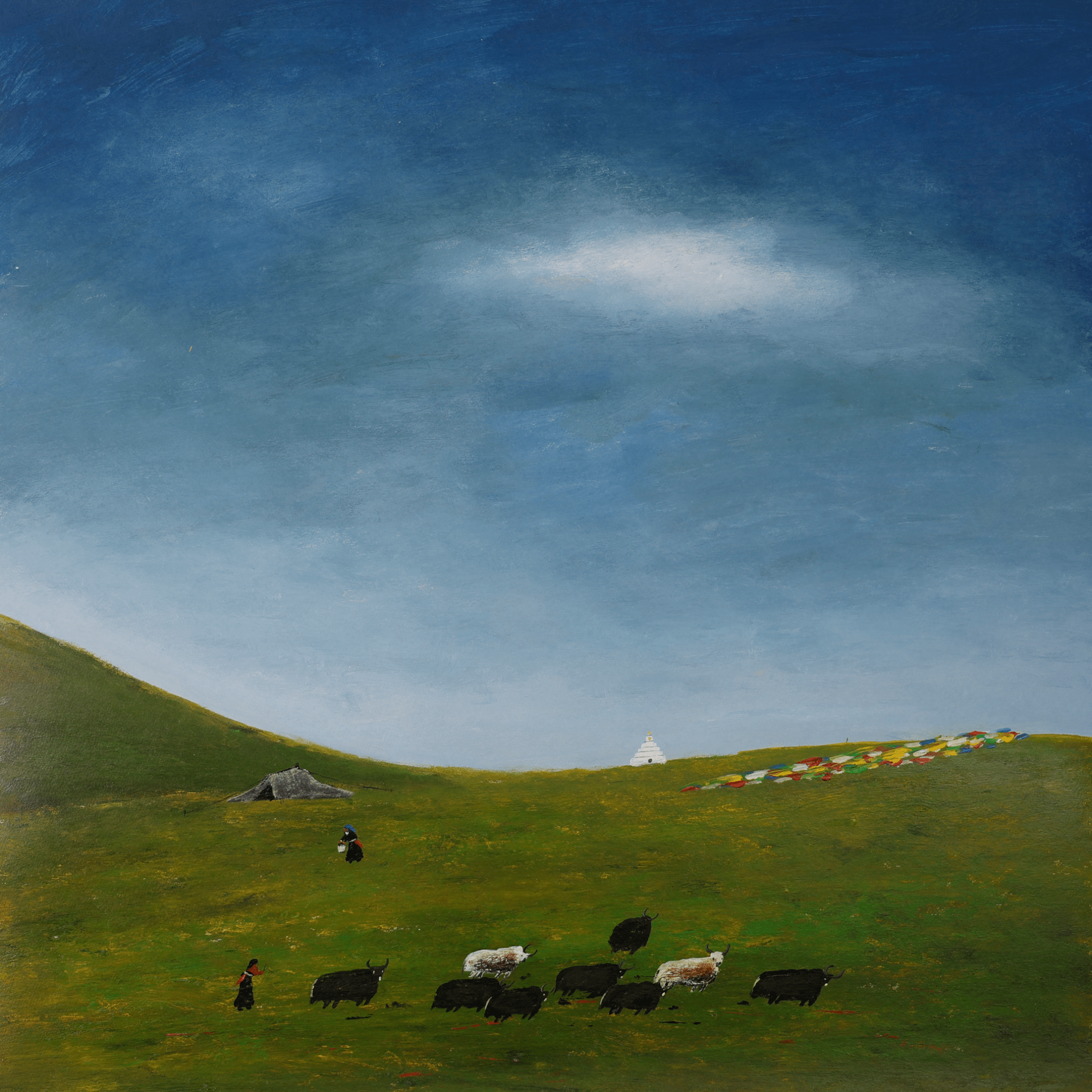 The Gaze Upon Tibet Series， Acrylic on Xuan Paper 27.6'' × 27.6'' | Chinese Original Painting | Magic Bear Art