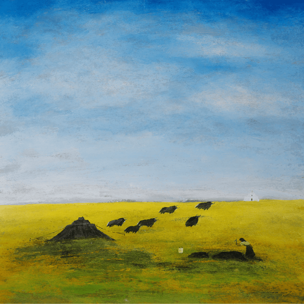 The Gaze Upon Tibet Series， Acrylic on Xuan Paper 27.6'' × 27.6'' | Chinese Original Painting | Magic Bear Art