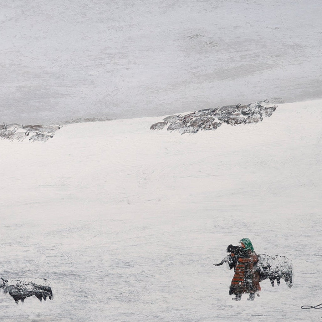 The Gaze Upon Tibet Series，Acrylic on Xuan Paper 27.6''× 27.6'' | Original Painting by Chinese Artist | Magic Bear Art