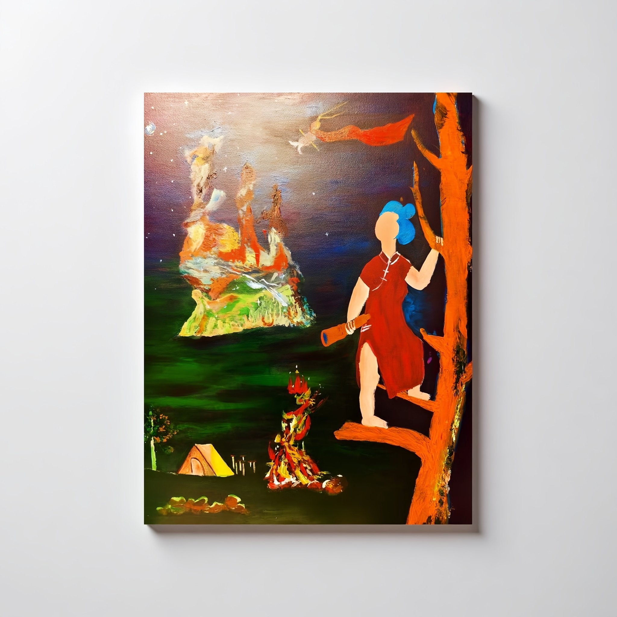 Humanity Gazing at the Universe，15.7''× 19.7 '' | Original Painting by Chinese Artist | Magic Bear Art