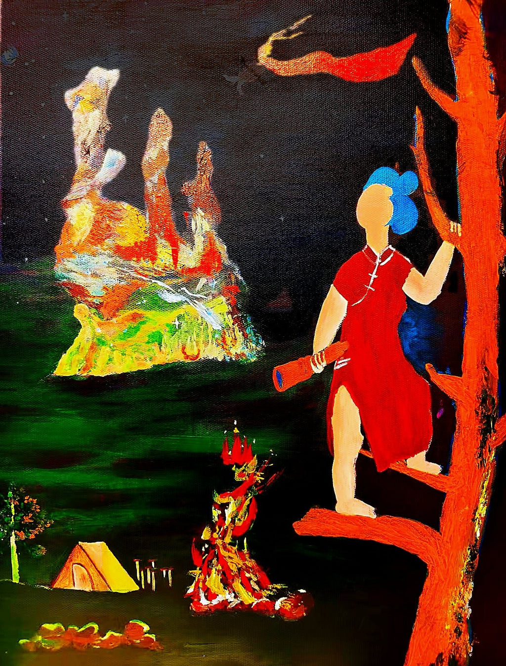 Humanity Gazing at the Universe，15.7''× 19.7 '' | Original Painting by Chinese Artist | Magic Bear Art