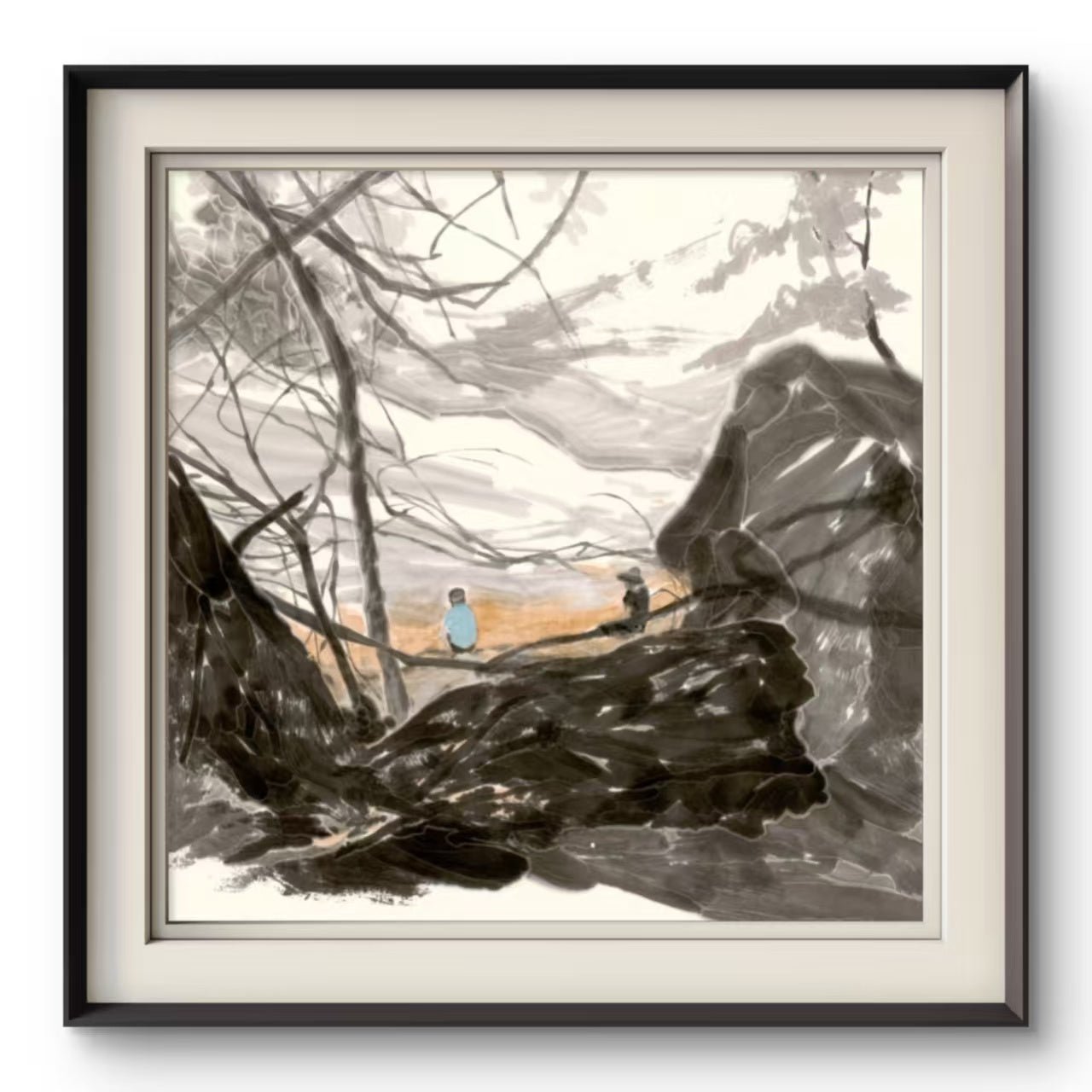 The Stream - Chinese ink 26.8''× 26.8'' | Chinese Original Painting | Magic Bear Art