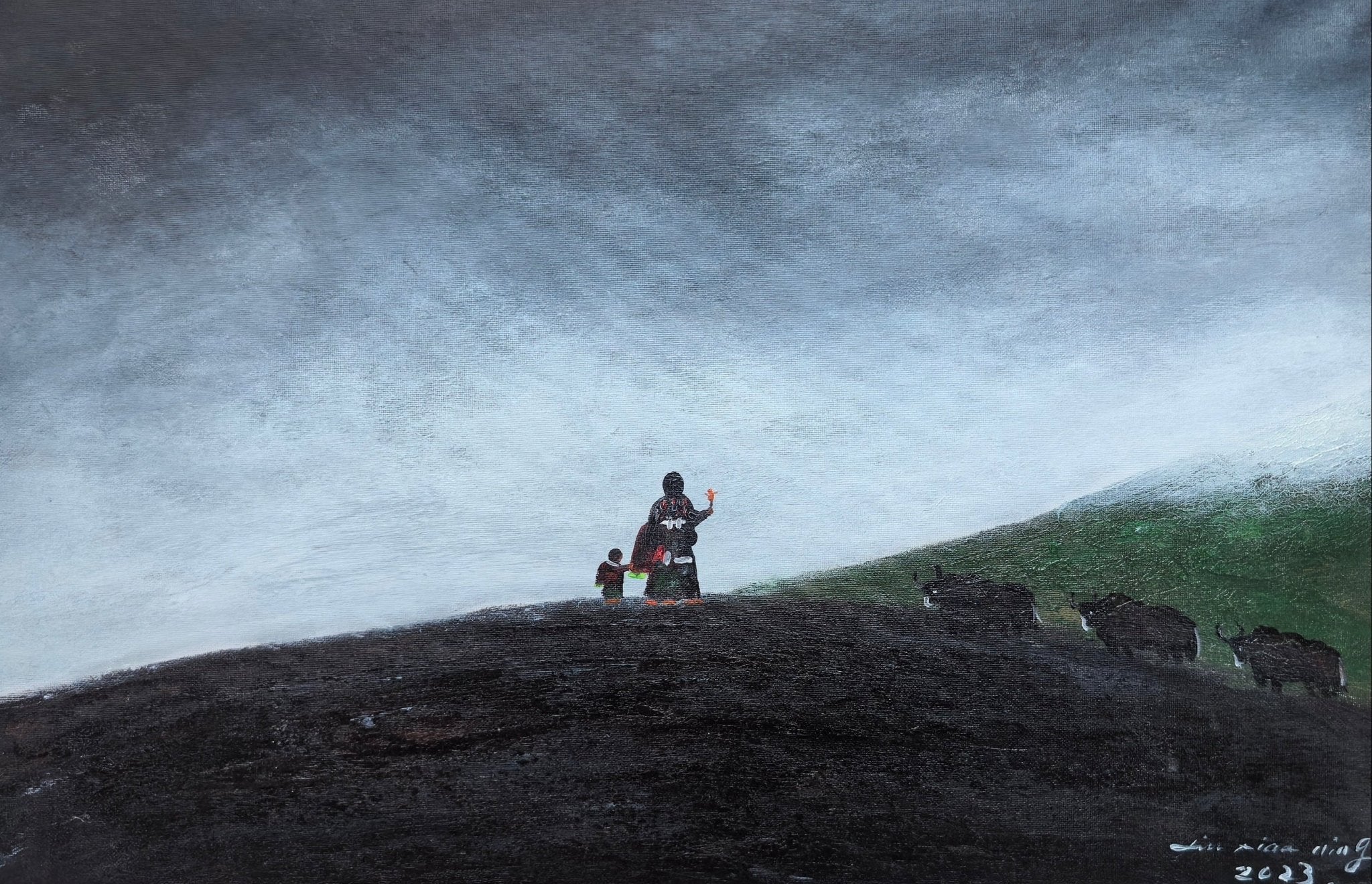 Tibetan Mother and Child— 23.2 ''× 15'' Small Format Oil | Original Painting by Chinese Artist | Magic Bear Art