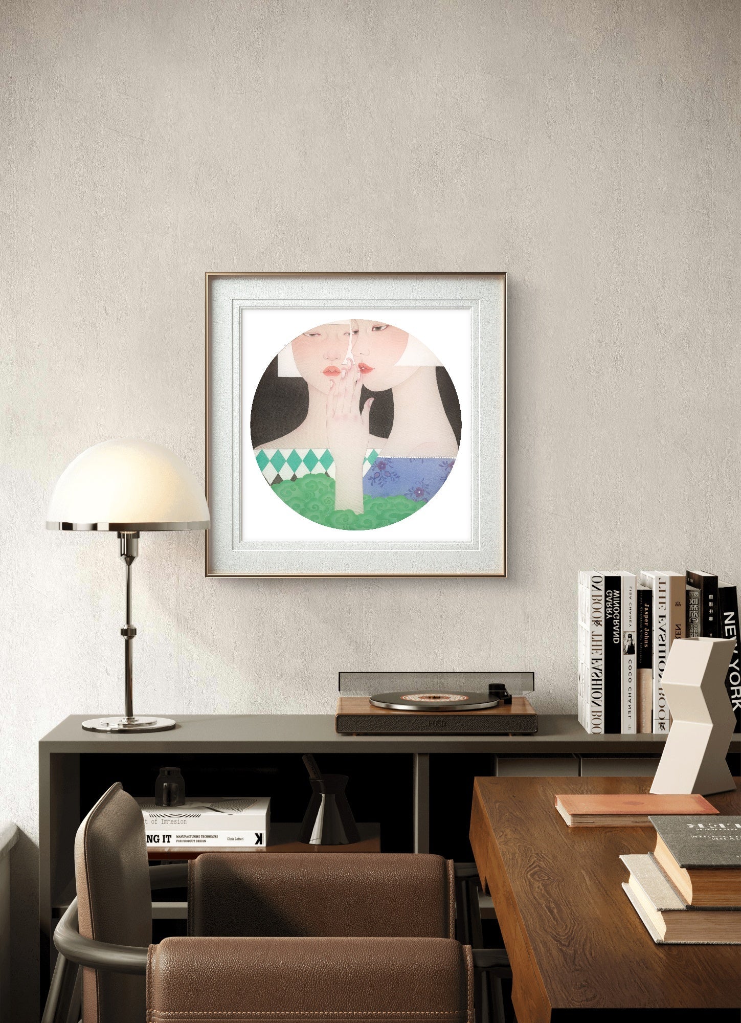 Veil of Intimacy - Ink and Color on Silk 15.7'' × 15.7'' | Chinese Original Painting | Magic Bear Art