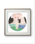 Veil of Intimacy - Ink and Color on Silk 15.7'' × 15.7'' | Chinese Original Painting | Magic Bear Art