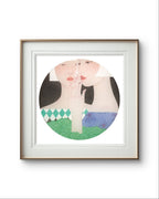 Veil of Intimacy - Ink and Color on Silk 15.7'' × 15.7'' | Chinese Original Painting | Magic Bear Art
