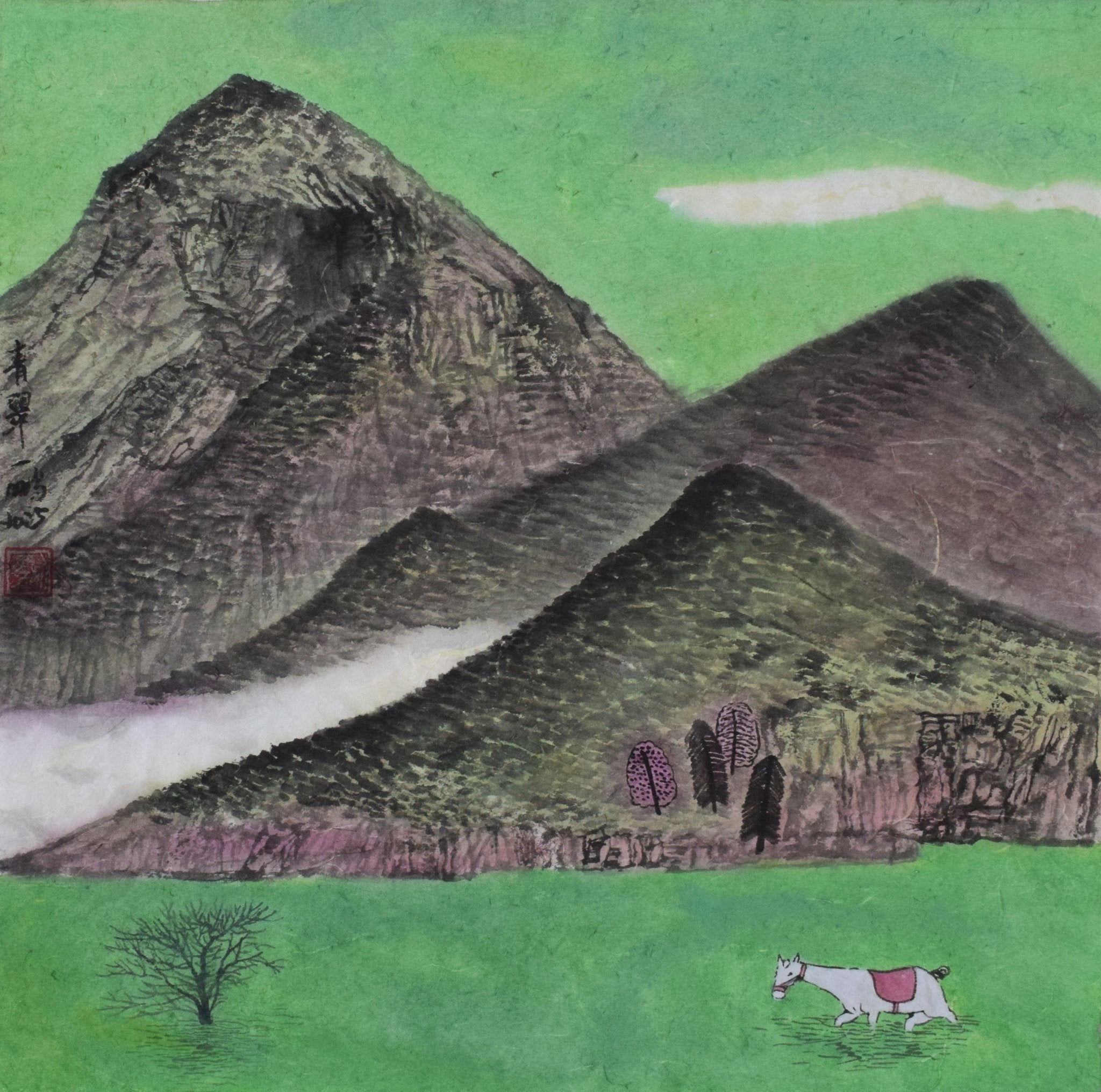 Verdant—Ink on Xuan Paper, 13.8'' × 13.8'' | Original Painting by Chinese Artist | Magic Bear Art