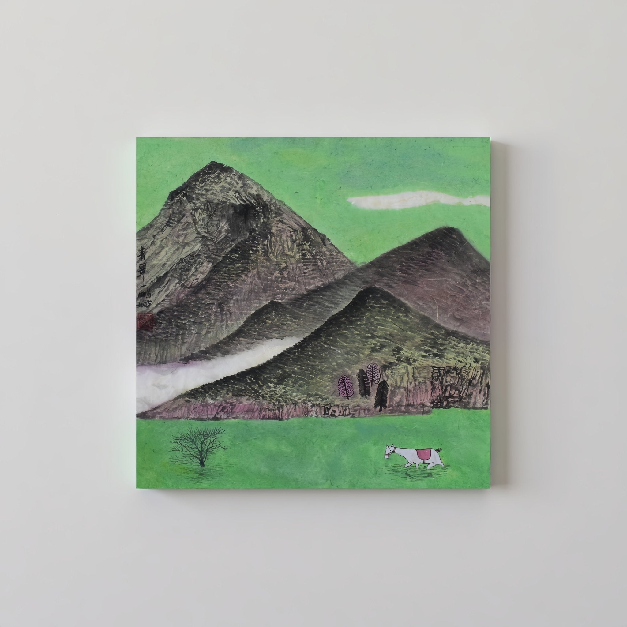 Verdant—Ink on Xuan Paper, 13.8'' × 13.8'' | Original Painting by Chinese Artist | Magic Bear Art