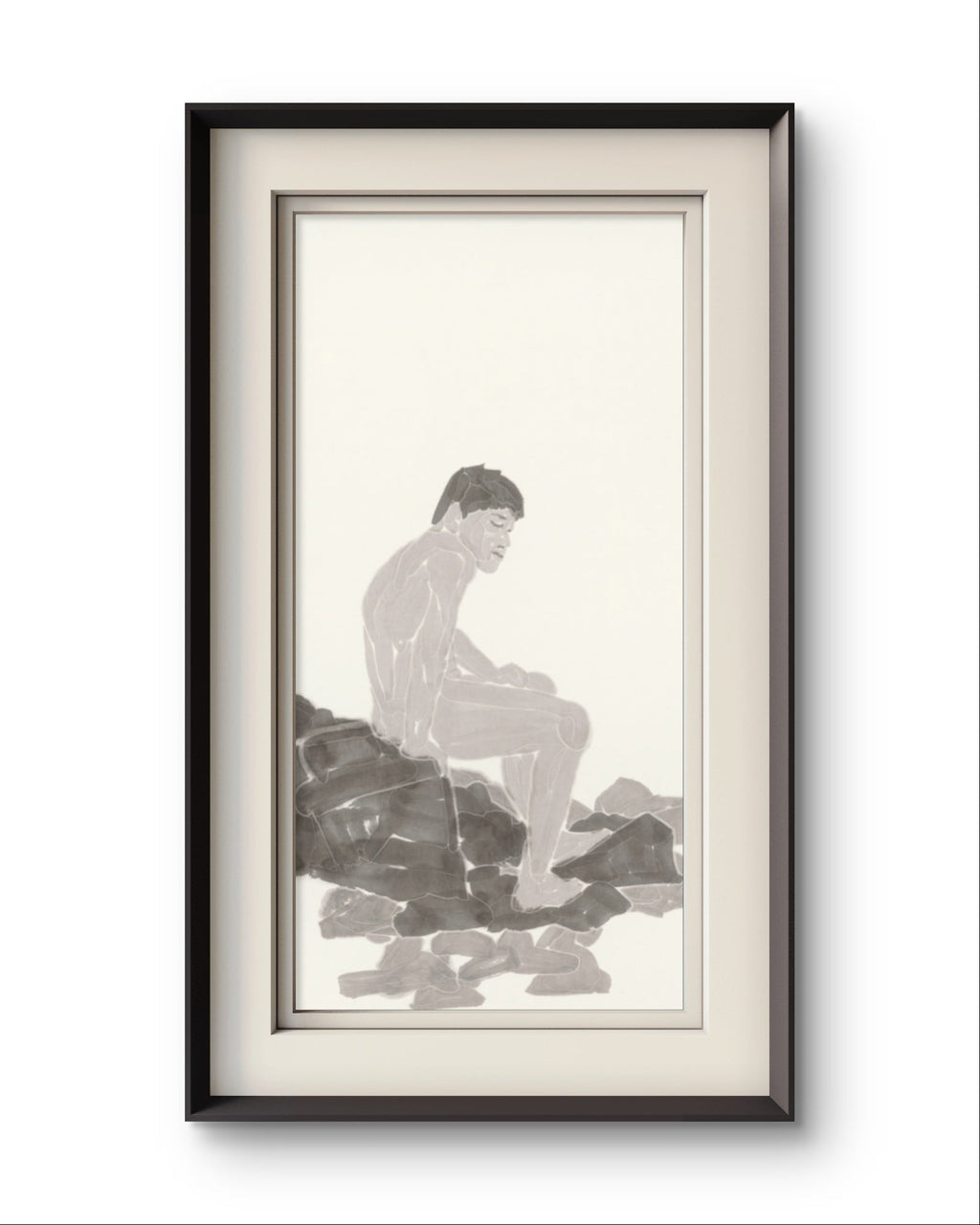 Waiting by the Stones - Chinese ink 54.3'' × 26.8'' | Chinese Original Painting | Magic Bear Art