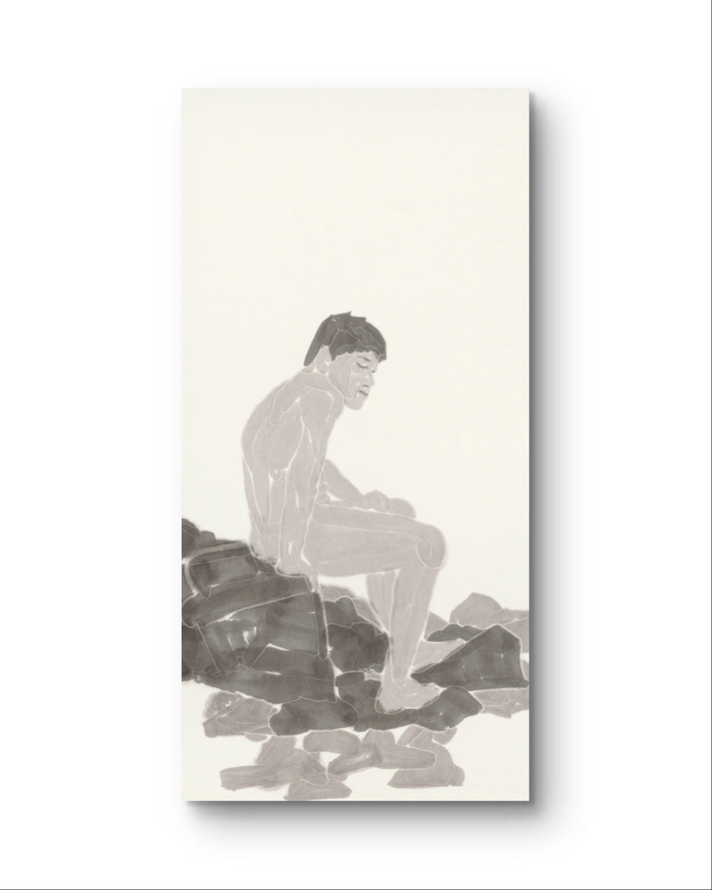 Waiting by the Stones - Chinese ink 54.3'' × 26.8'' | Chinese Original Painting | Magic Bear Art