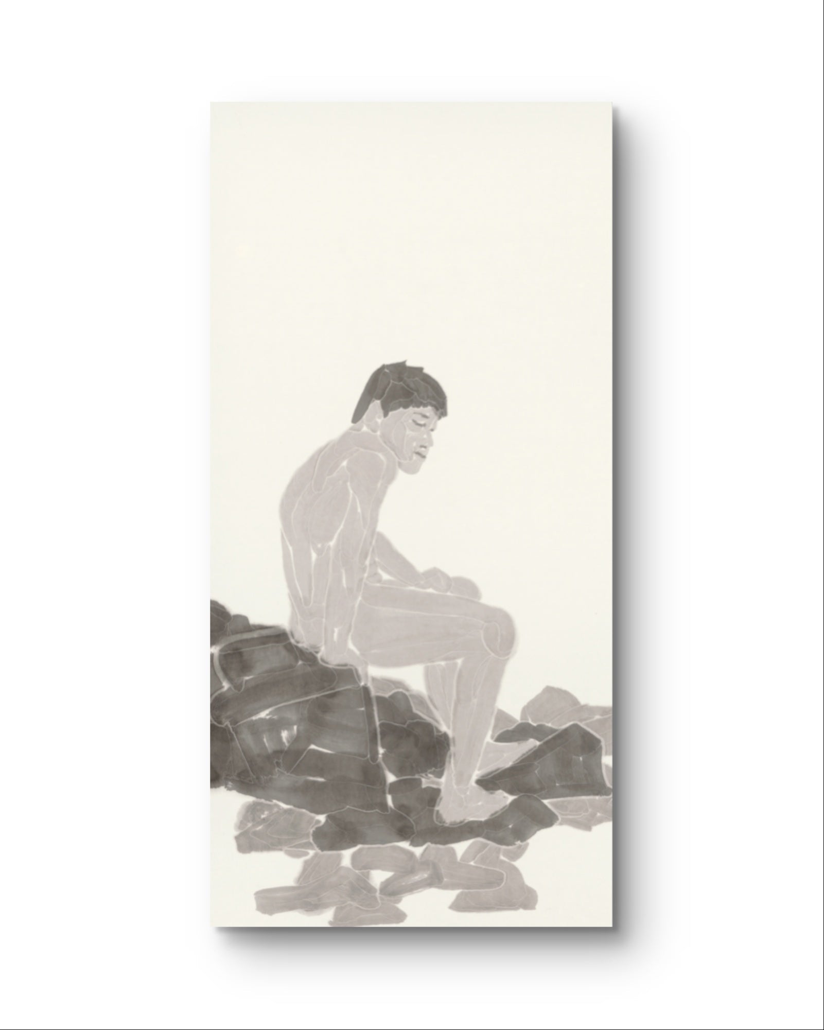 Waiting by the Stones - Chinese ink 54.3'' × 26.8'' | Chinese Original Painting | Magic Bear Art