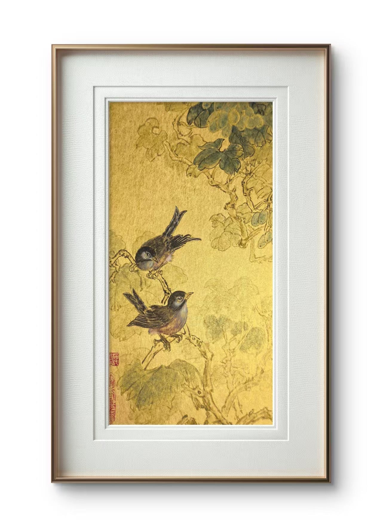 Whisper Among the Branches - Ink and Color 9.8'' × 5.1'' | Chinese Original Painting | Magic Bear Art