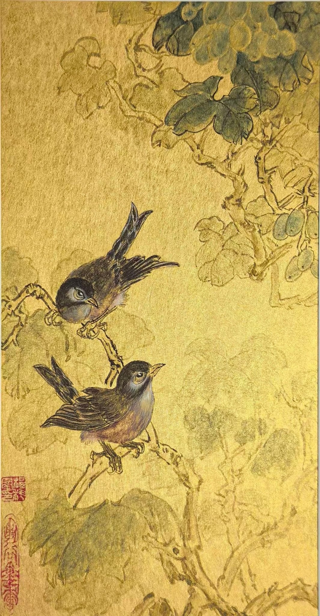 Whisper Among the Branches - Ink and Color 9.8'' × 5.1'' | Chinese Original Painting | Magic Bear Art