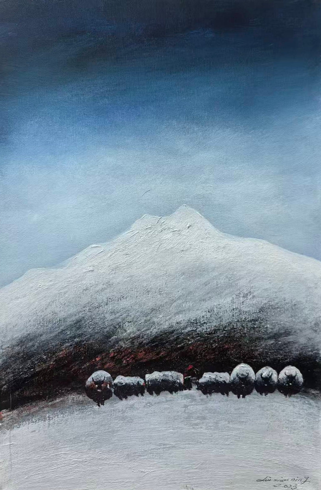 Yak Herders — 15.7'' × 23.6'' Small Format Oil (Vertical) | Original Painting by Chinese Artist | Magic Bear Art