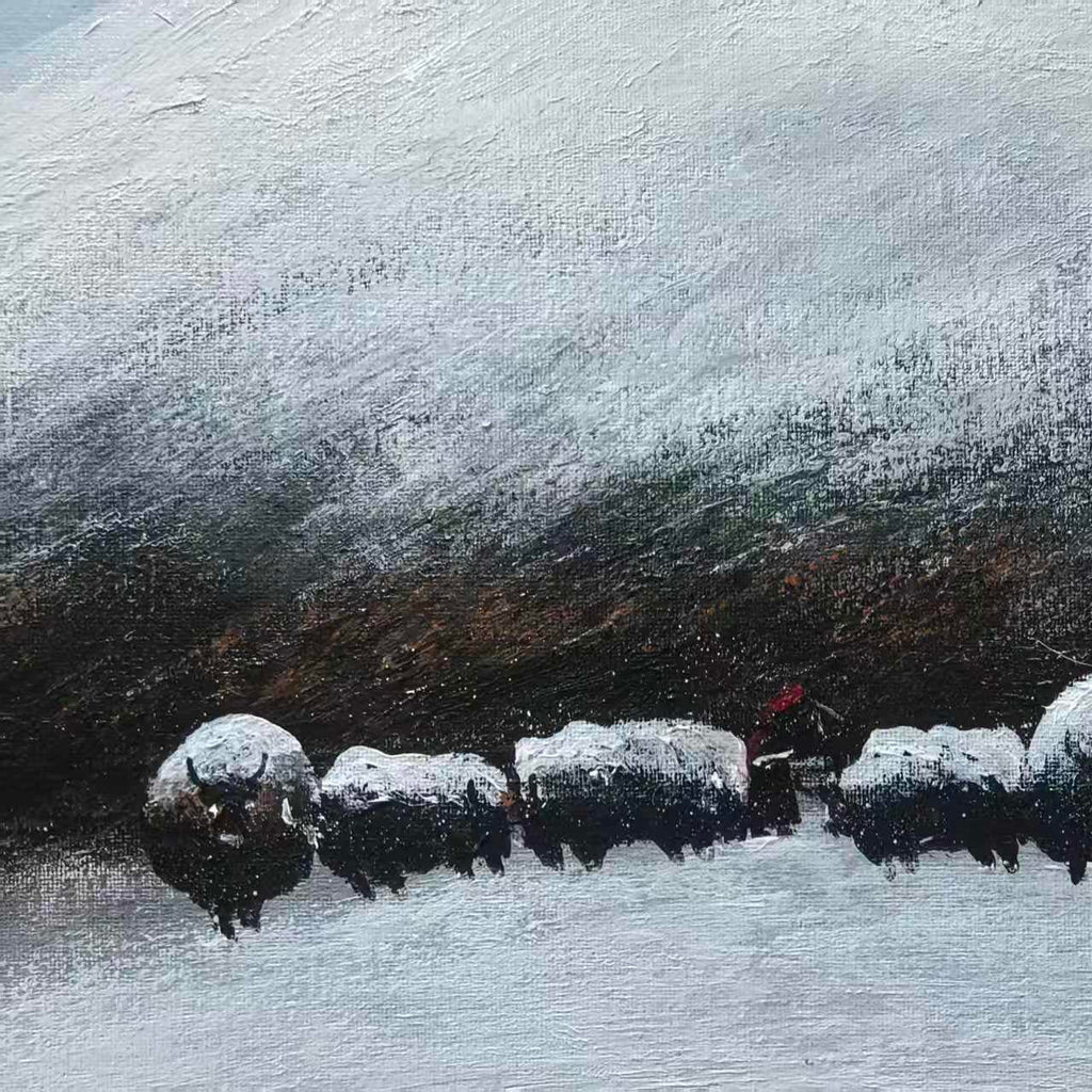 Yak Herders — 15.7'' × 23.6'' Small Format Oil (Vertical) | Original Painting by Chinese Artist | Magic Bear Art