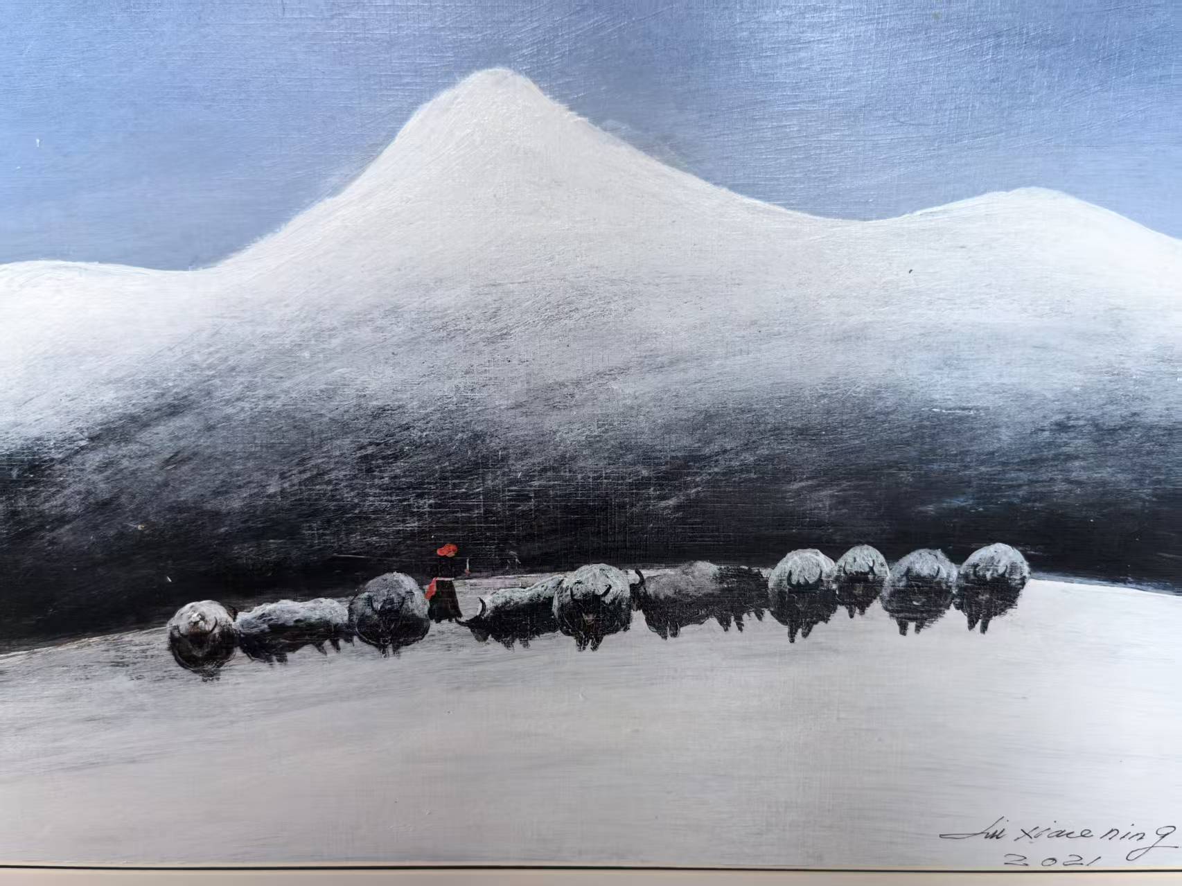 Yak Herders — 21.3''×14.6'' Small Format Oil | Original Painting by Chinese Artist | Magic Bear Art