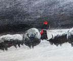 Yak Herders — 21.3''×14.6'' Small Format Oil | Original Painting by Chinese Artist | Magic Bear Art